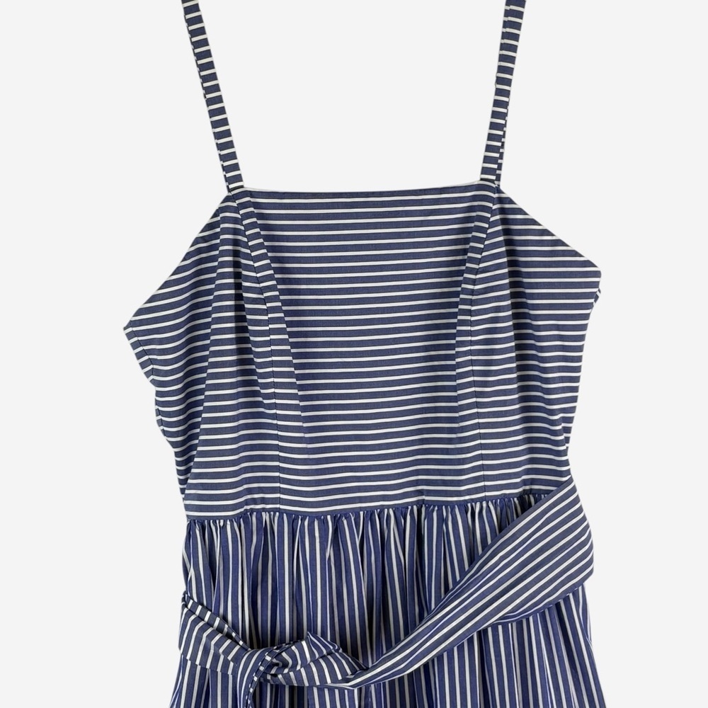 J Crew Cotton Poplin Tiered Maxi Dress Size 0 Striped Blue White Tie Waist - Picture 5 of 13